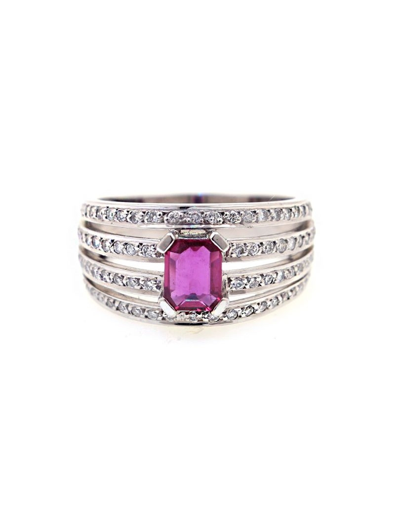 Anillo de Oro Blanco con Rubí y Diamantes - Joyería Marga Mira