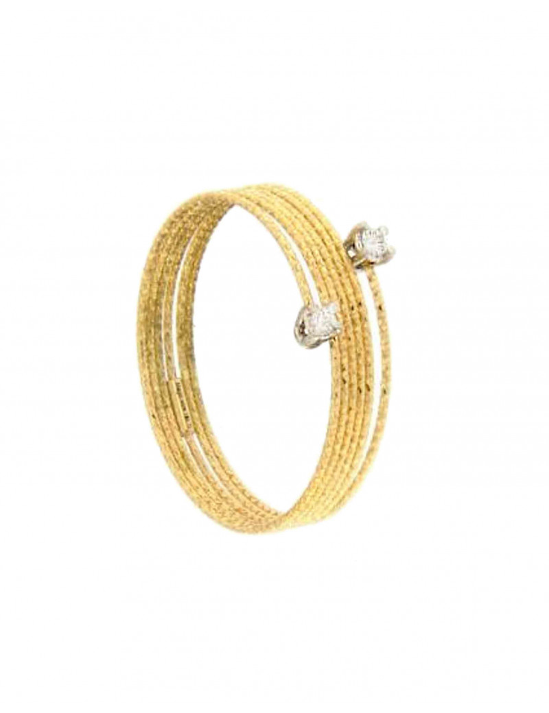 Silenzio: Anillo Hilo Oro 18k con 2 Piedras. Anillo Espiral Oro 18k