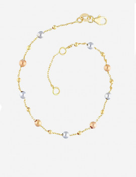Pulsera Bolitas Oro Tricolor 18k. Brazalete de Mujer con Bolas de Oro