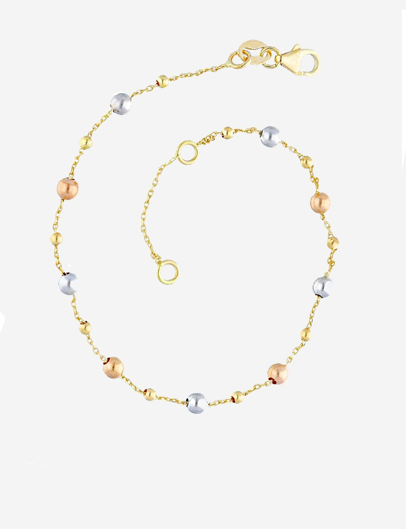 Pulsera Bolitas Oro Tricolor 18k. Brazalete de Mujer con Bolas de Oro