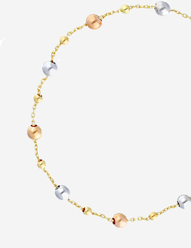 Pulsera Bolitas Oro Tricolor 18k. Brazalete de Mujer con Bolas de Oro