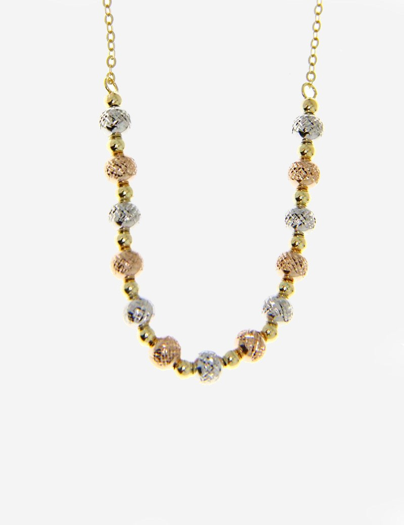 Collar de Bolitas de Oro Tricolor 18k. Gargantilla de Mujer Oro 18k