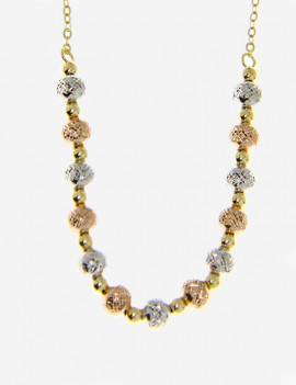 Collar de Bolitas de Oro Tricolor 18k. Gargantilla de Mujer Oro 18k