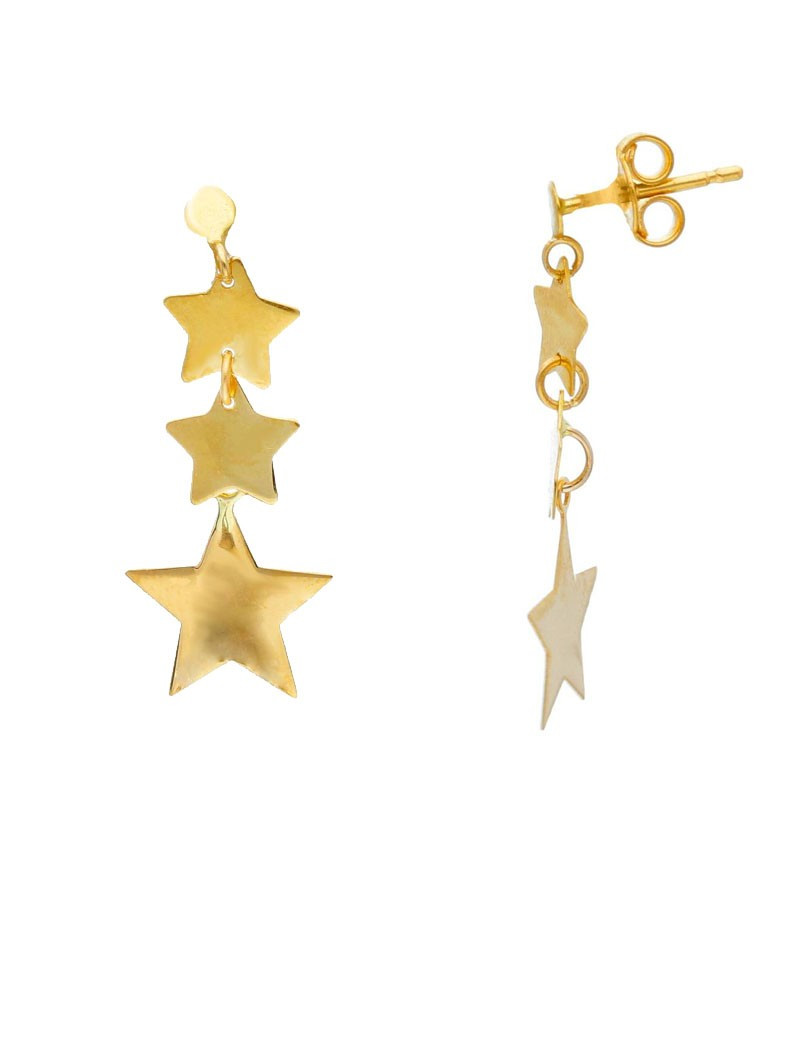 ▷ Pendientes Colgantes Estrellas de Oro 18k. Pendientes Largos de Mujer