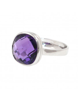 Anillo de Oro Blanco 18k  con Amatista Facetada