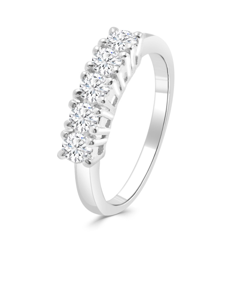 anillo con 5 diamantes de regalo para bodas de plata - anillo de oro blanco con 5 diamantes