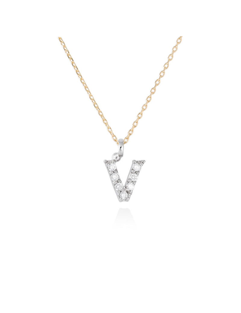 ▷ Collar Letra V Inicial de Diamantes y Oro Blanco 18k · Marga Mira
