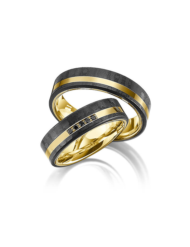 ▷ Genius 3 · Alianzas de Boda Oro y Carbono 4,5mm · Joyería Marga Mira