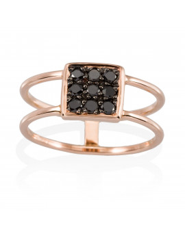 Anillo Oro Rosa 18k con 9 Diamantes Negros. · Joyería Marga Mira