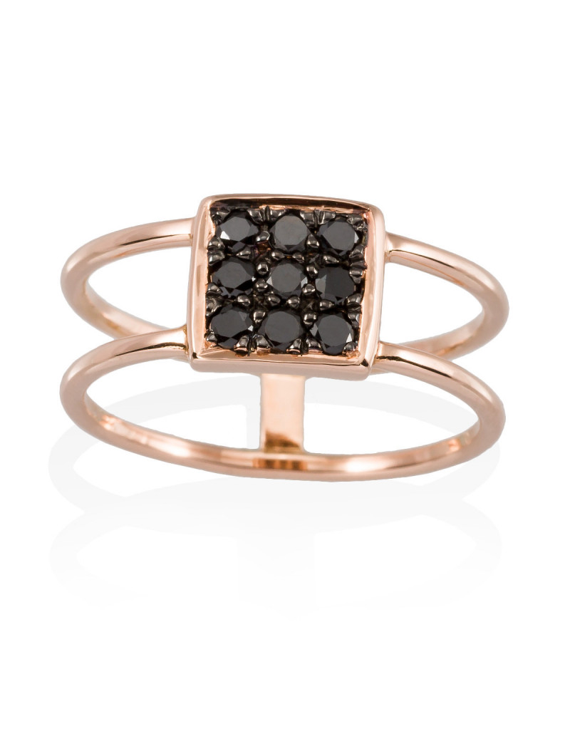 Anillo Oro Rosa 18k con 9 Diamantes Negros. · Joyería Marga Mira