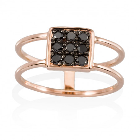 Anillo Oro Rosa 18k con 9 Diamantes Negros. · Joyería Marga Mira