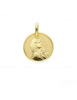 Medalla Virgen con Niño Jesús Oro 18k · Medalla de Comunión 15x15mm