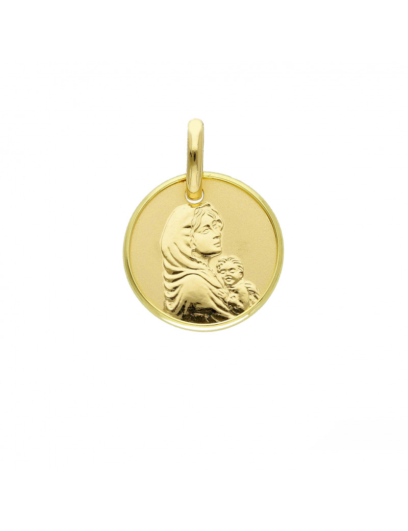 Medalla Virgen con Niño Jesús Oro 18k · Medalla de Comunión 15x15mm