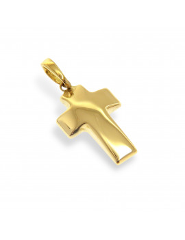 Cruz Curva de Oro Amarillo 18k. Colgante Cruz Moderna de 12x18 mm