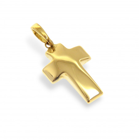 Cruz Curva de Oro Amarillo 18k. Colgante Cruz Moderna de 12x18 mm