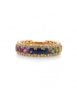 Rainbow: Anillo de Zafiros Multicolor y Diamantes en Oro Rosa 18k