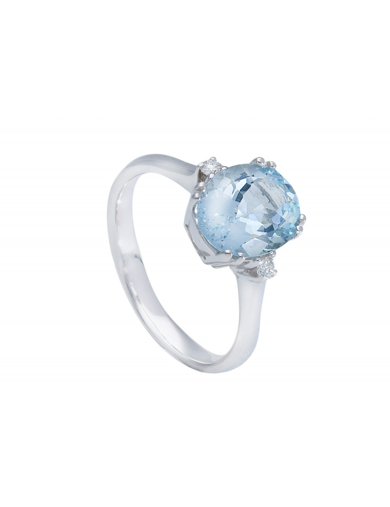 Anillo Aguamarina Oval 2,20 ct y diamantes talla brillante