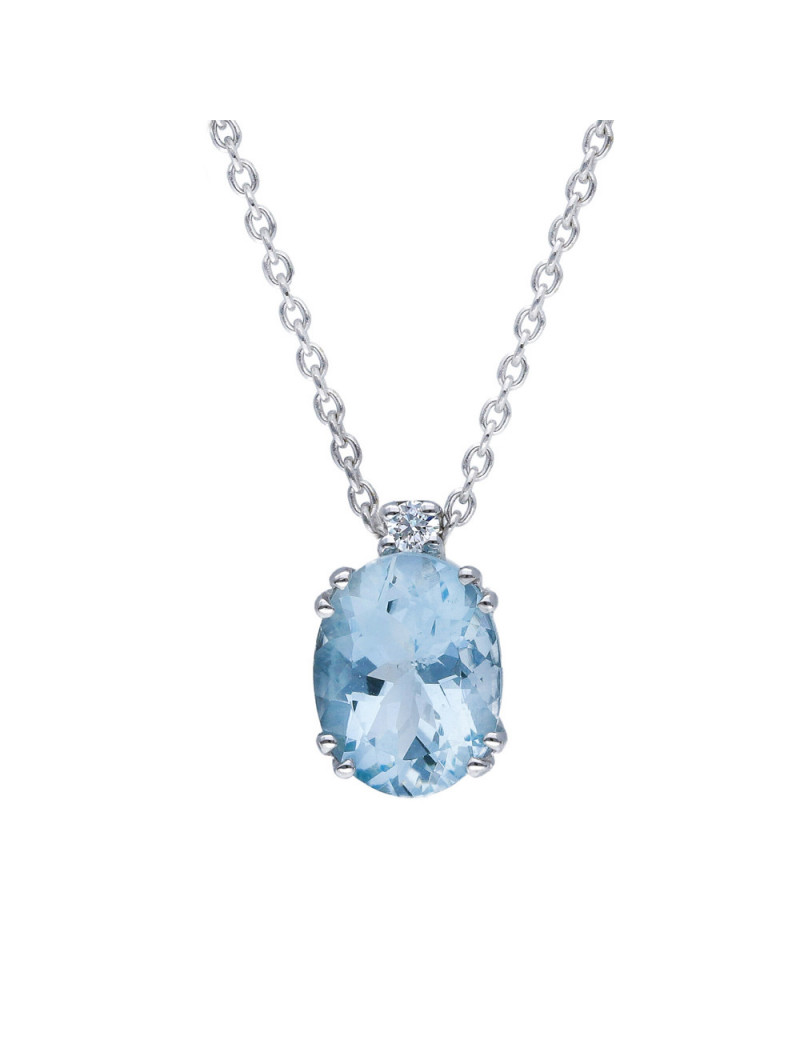 Budapest: Collar de Aguamarina Oval1,50 ct y Diamante. Oro Blanco 18k
