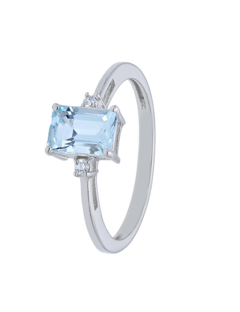 Anillo Aguamarina Rectangular 0,93 ct y diamantes talla brillante