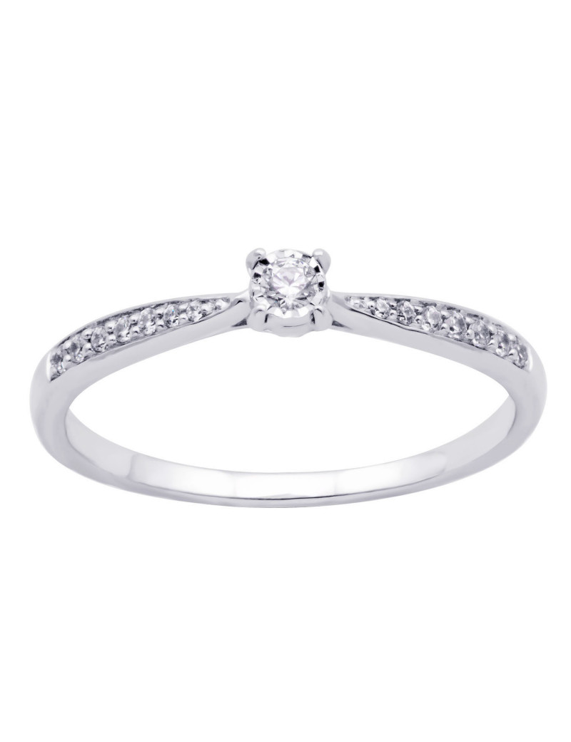 Minimalista Anillo de Diamante Solitario 0,11ct · Oro Blanco 18k