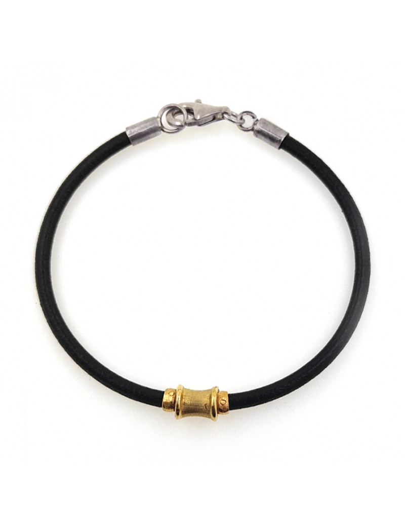 Pulsera de Cuero con Oro  18k y Plata · Brazalete Cuero Negro