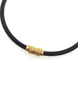 Pulsera de Cuero con Oro  18k y Plata · Brazalete Cuero Negro