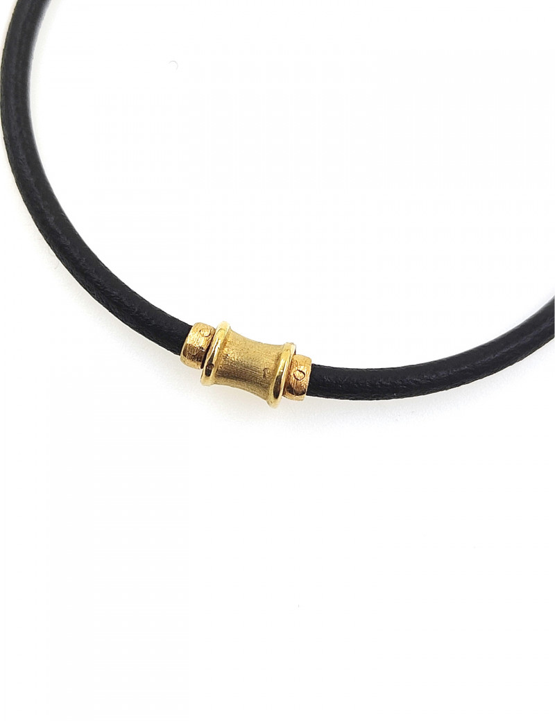 Pulsera de Cuero con Oro  18k y Plata · Brazalete Cuero Negro