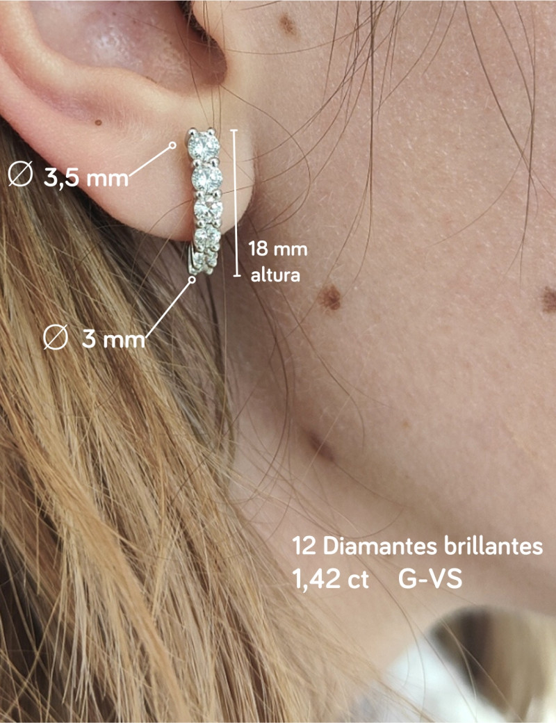 Noah: Pendiente Aros de Diamantes Riviere Degradé Oro Blanco 18k