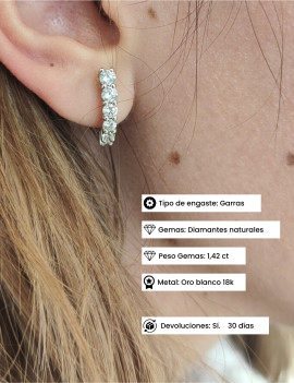 Noah: Pendiente Aros de Diamantes Riviere Degradé Oro Blanco 18k