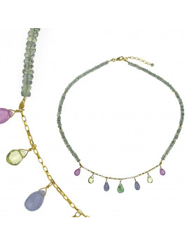 Collar Plata Dorado Piedra Natural Apatita Verde