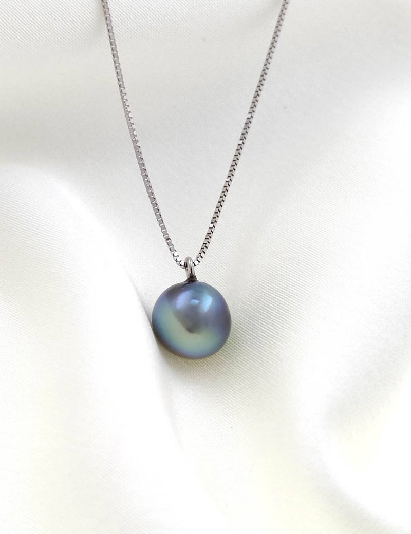 Collar de Perla Tahití Oro Blanco 18k · Gargantilla de Perla Negra