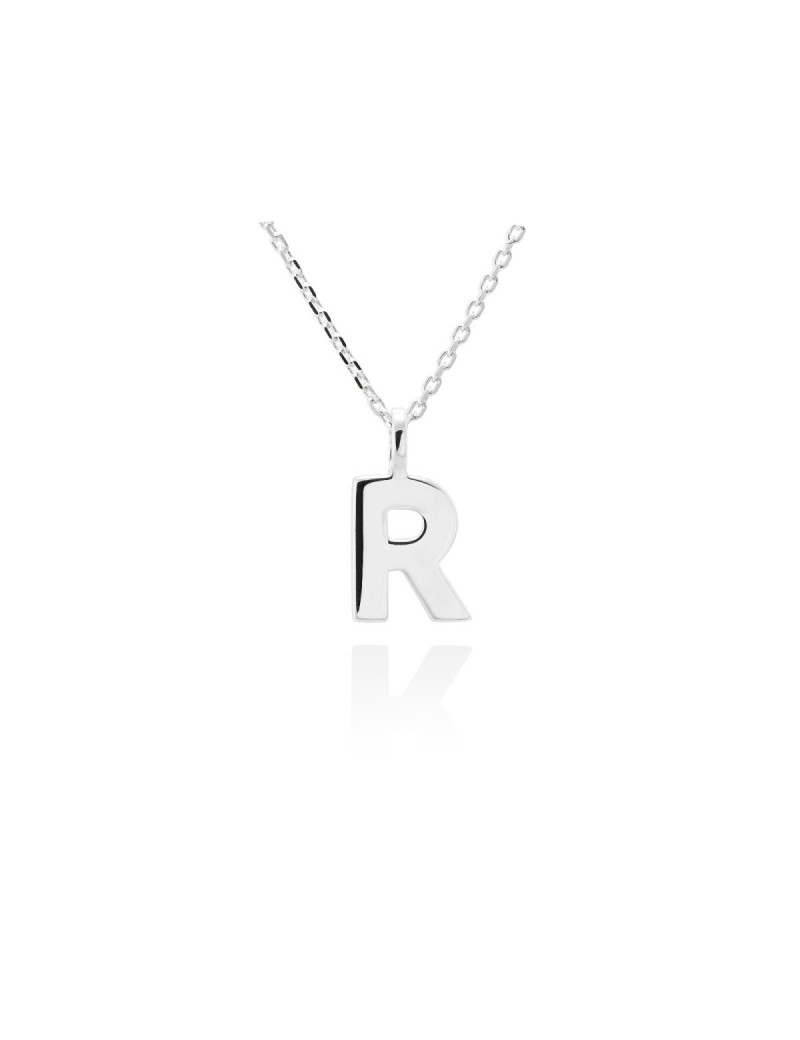 Collar letra R inicial oro blanco 18k · Gargantilla "Letra R" 10 mm
