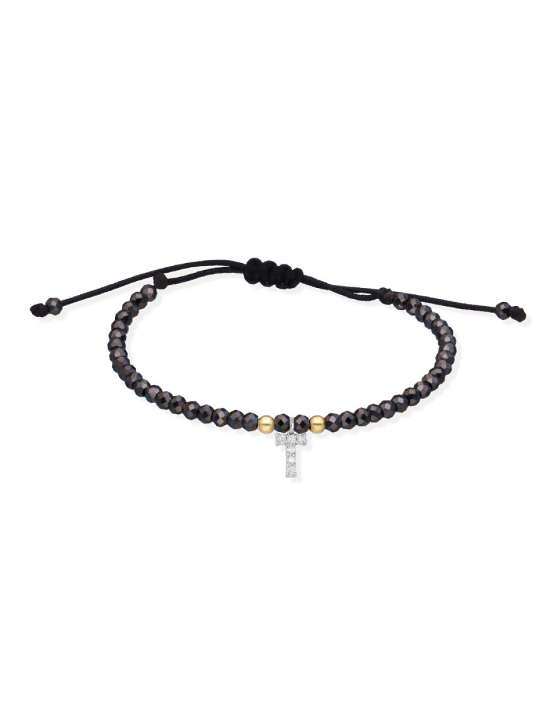 Pulsera Inicial T Oro Blanco 18k Diamantes Espinelas - Marga Mira