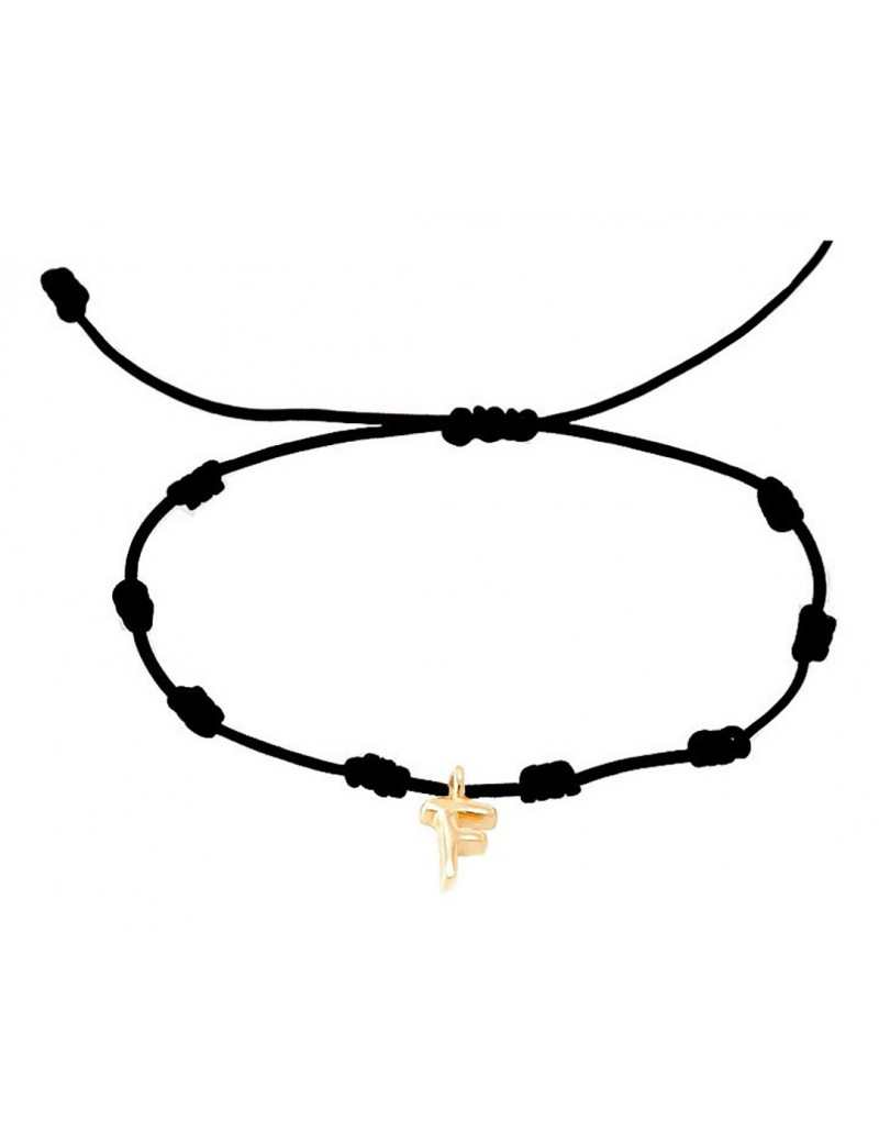 Pulsera Inicial F Oro Amarillo 18k Seda Náutica - Marga Mira