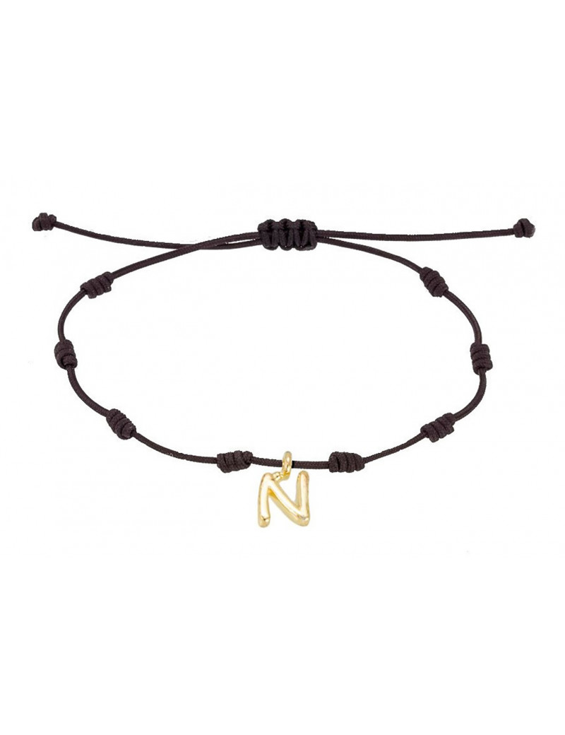 Pulsera Inicial N Oro Amarillo 18k Seda Náutica - Marga Mira