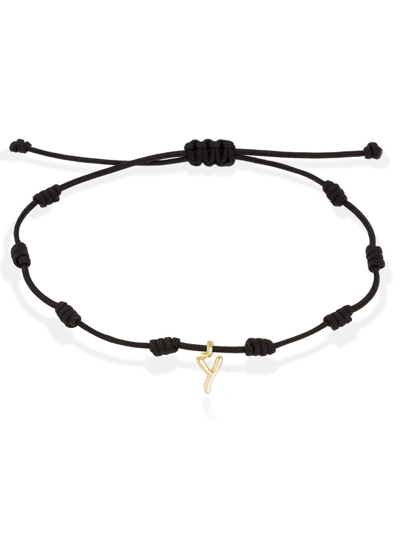 Pulsera con Letra "Y" Oro Amarillo 18k Seda Náutica - Marga Mira