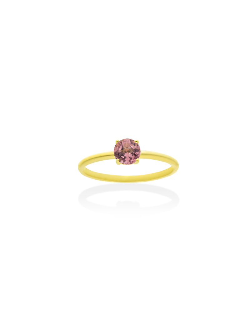 Anillo de Turmalina Rosa Redonda 5mm Oro Amarillo 18k - Joyería Marga Mira