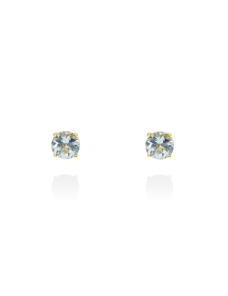 Pendientes Aguamarina Redonda en Oro Amarillo 18k - Joyería Marga Mira