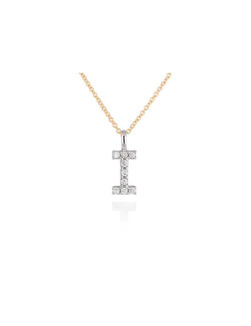 ▷ Collar Letra I Inicial de Diamantes en Oro 18k · Letra "I" 10mm
