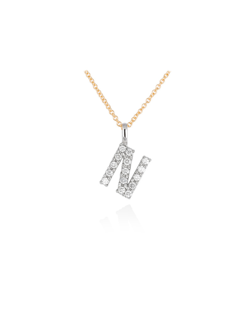 ▷ Collar Letra N Inicial de Diamantes en Oro 18k · Letra "N" 10mm