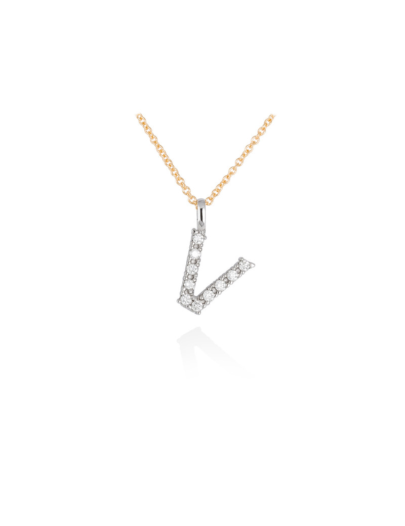 ▷ Collar Letra V Inicial de Diamantes en Oro 18k · Letra "V" 10mm