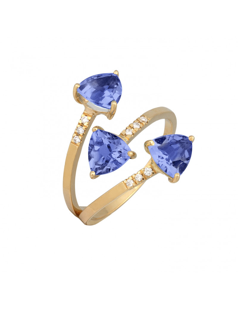 Anillo Tanzanitas Trillón y Diamantes Oro 18k · Joyería Marga Mira