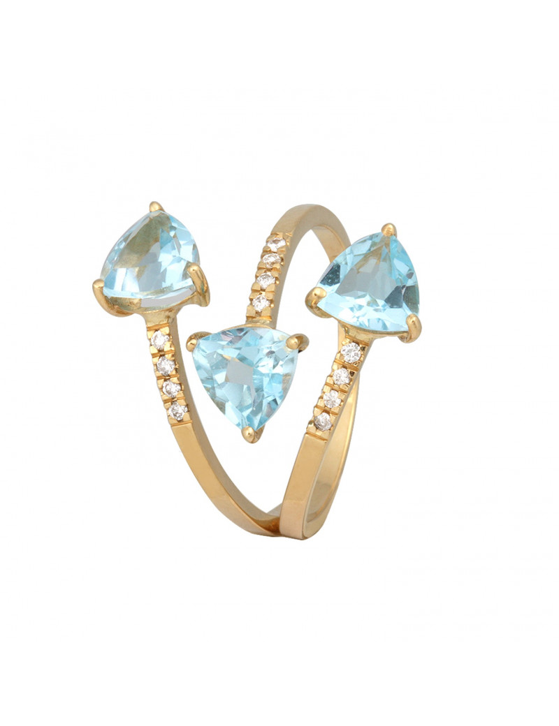 Anillo Aguamarinas Trillón y Diamantes Oro 18k · Joyería Marga Mira
