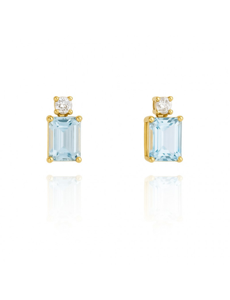 Pendientes Aguamarina Rectangular y Diamantes en Oro Amarillo 18k