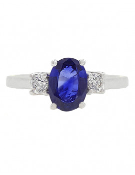 Budapest: Anillo de Zafiro Azul 5x7 y Diamantes en Oro Blanco 18k