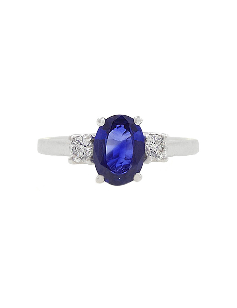Budapest: Anillo de Zafiro Azul 5x7 y Diamantes en Oro Blanco 18k