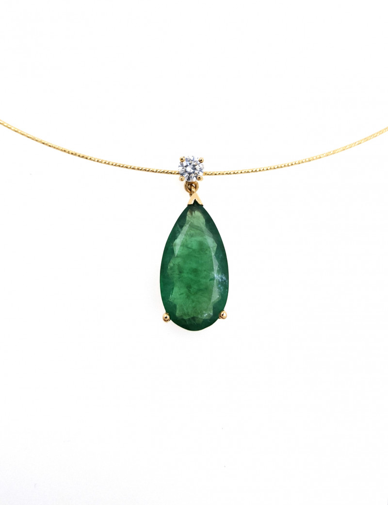 Colgante Gota de Esmeralda, Diamante y Oro 18k · Joyería Marga Mira