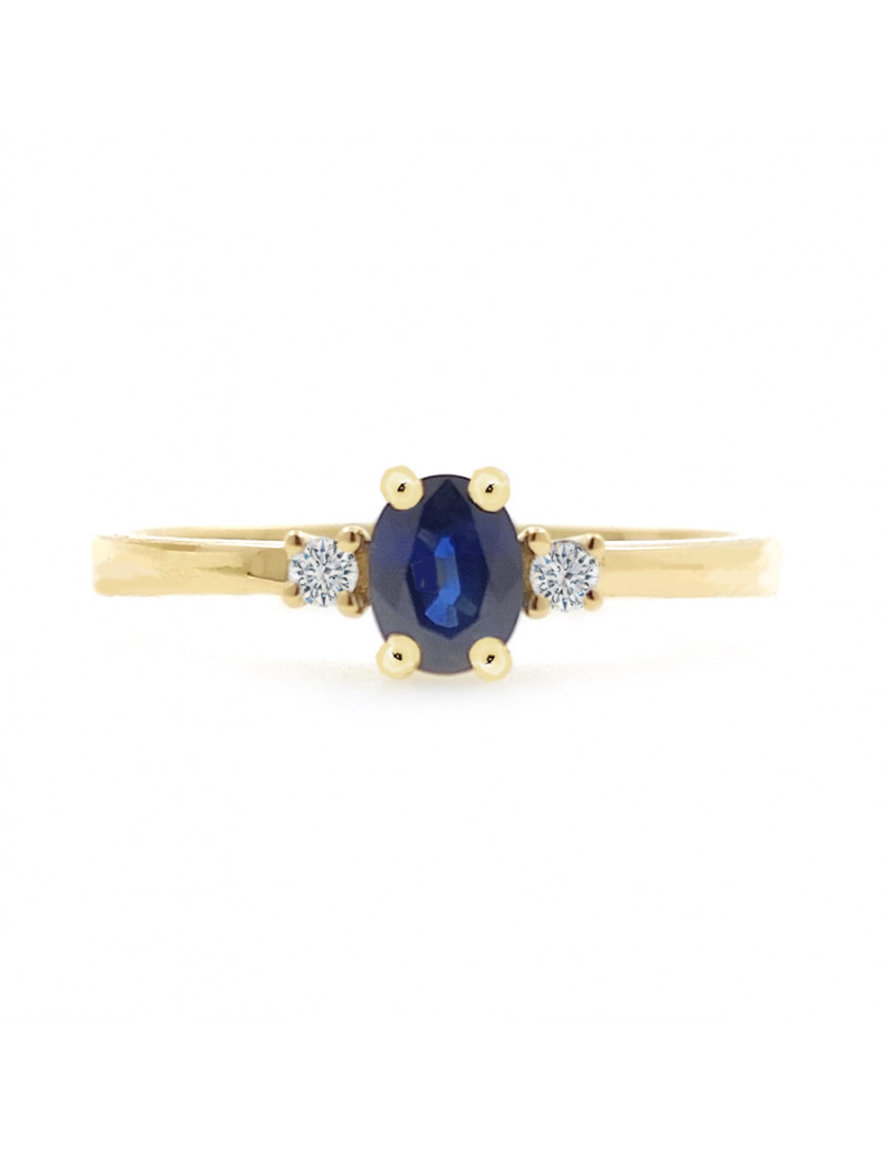 Budapest: Anillo de Zafiro Azul 4x5 y Diamantes en Oro Amarillo 18k