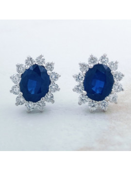 Pendientes de Zafiros Ovalados 4x5mm y Diamantes Oro Blanco 18k