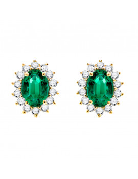 Pendientes de Esmeraldas Ovalados 5x7mm y Diamantes Oro Amarillo 18k
